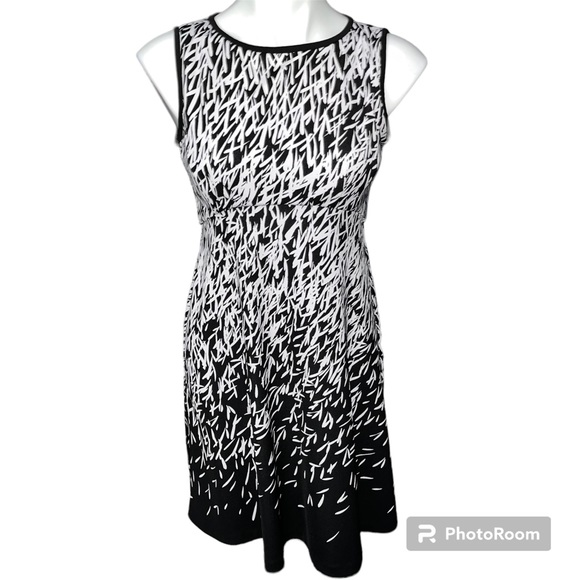 Maggy London Black & White Print Sleeveless A Line Dress - Size 6 - Picture 1 of 10